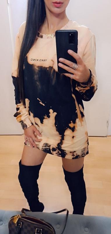 Dámské mikinové šaty černé batika - délka na přání - Tie Dye
