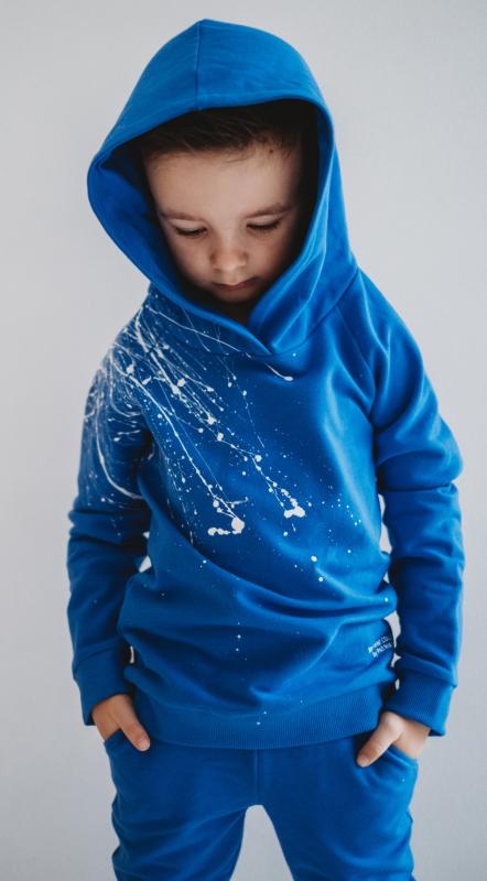Dětská mikina s kapucí modrá stříkaná