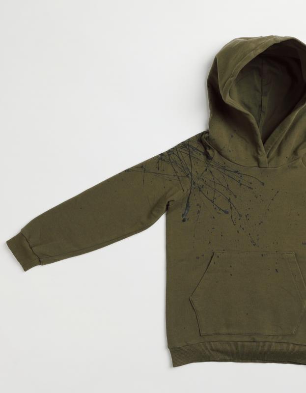 Dětská mikina s kapucí khaki stříkaná
