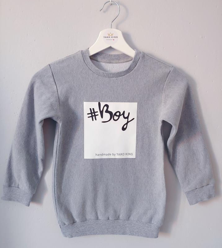 Dětská rostoucí Šedá mikina #BOY / #GIRL čtverec