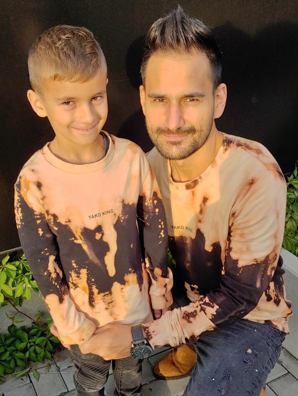 Dámská/Pánská mikina oversize černá + dětská rostoucí černá batika TIE DYE