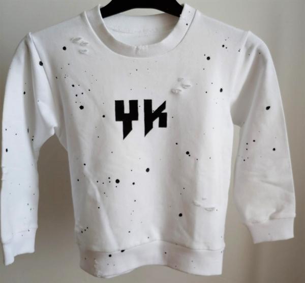 Dětská roustoucí mikina bílá potrhaná stříkaná Yako King