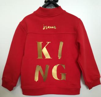 Červený mikinový bomber JSEM KING Možno vlastní nápis