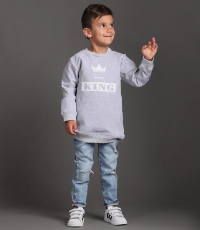 Šedá rostoucí mikina long JSEM KING bílá