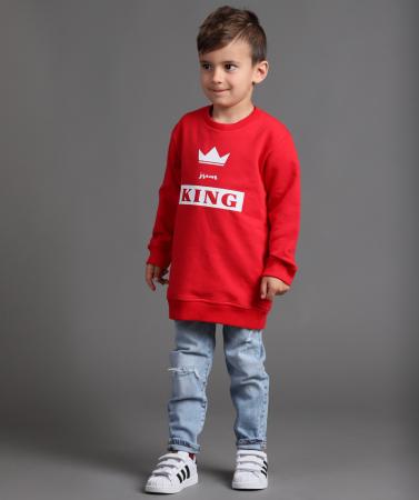 Červená rostoucí mikina long JSEM KING BÍLÁ