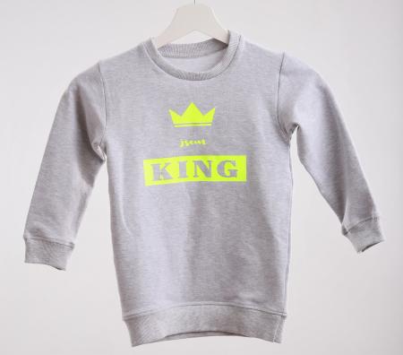 Šedá rostoucí mikina long JSEM KING NEON 1