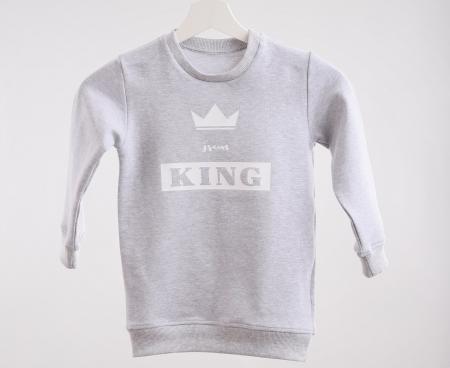 Šedá rostoucí mikina long JSEM KING bílá 1