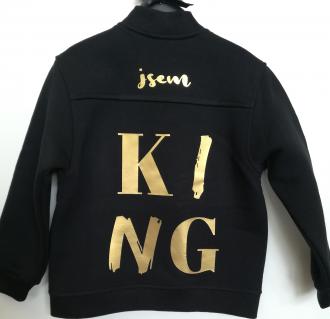 Černý mikinový bomber JSEM KING Možno vlastní nápis