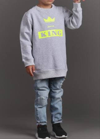 Šedá rostoucí mikina long JSEM KING NEON