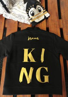 Černý mikinový bomber JSEM KING Možno vlastní nápis 2